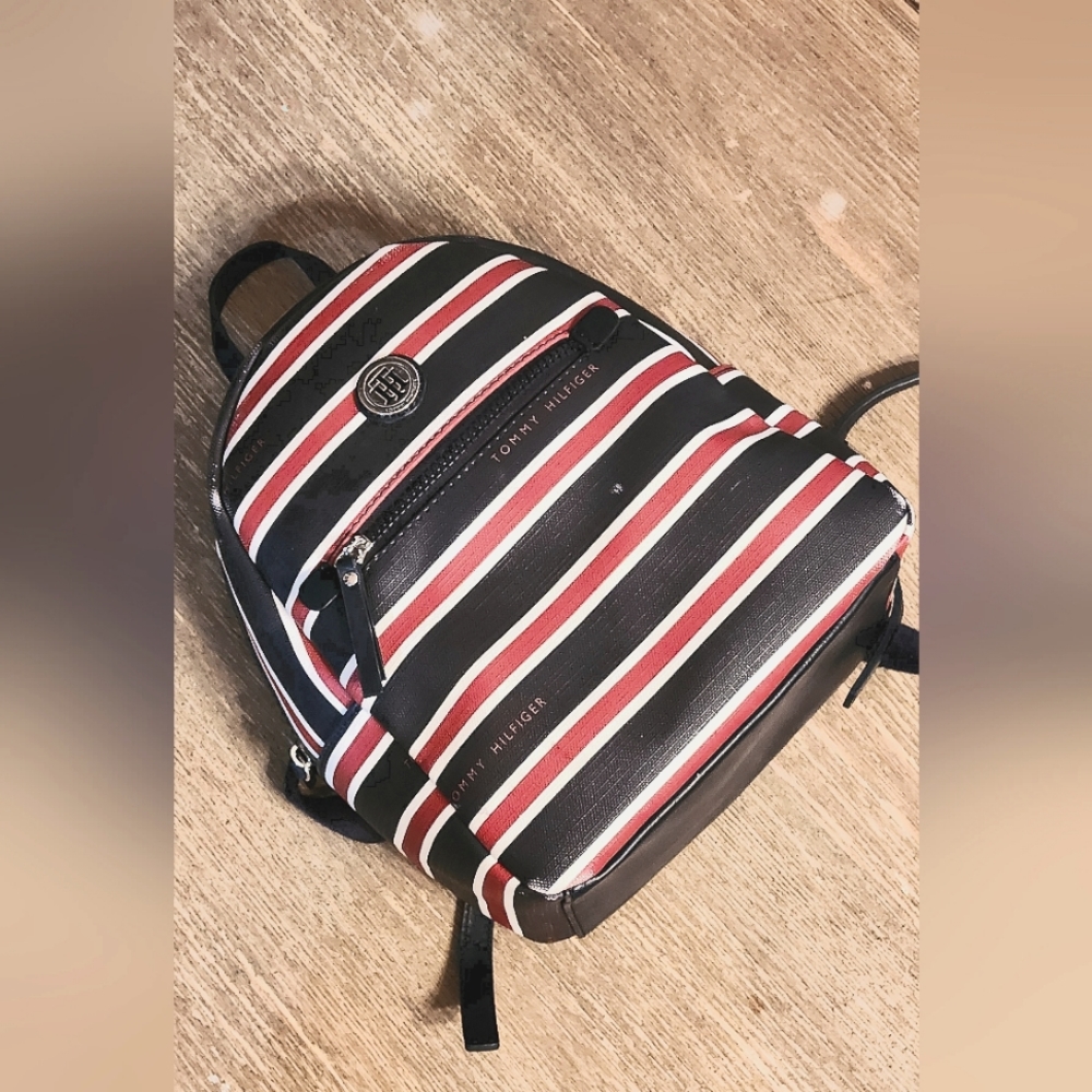Tommy Hilfiger Red White Blue Striped Backpack Shoulder Bag 69j2054 00